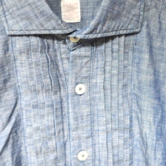 Eleventy Soft Denim Pleated Pintucj Mens Button Front Chambray tuxedo shirt M - Picture 4 of 11